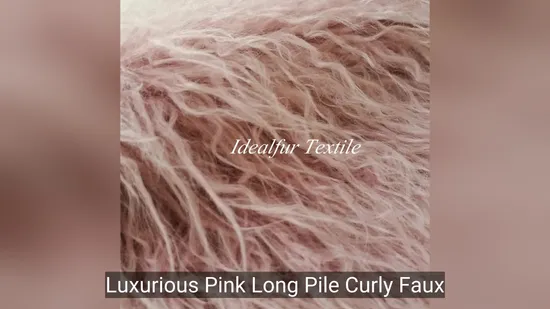 Tissu luxueux en fausse fourrure bouclée rose pour créations de mode